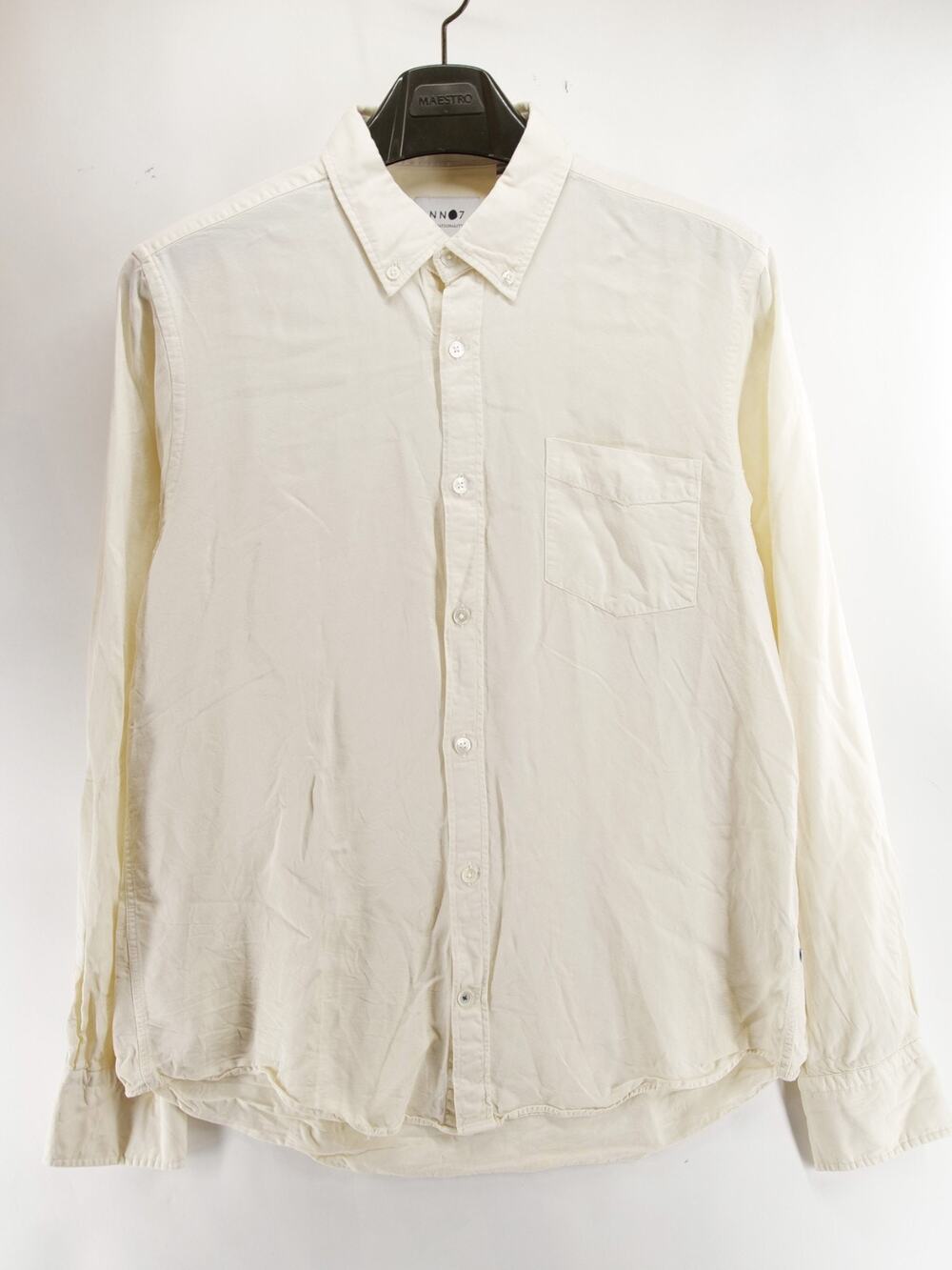 NN07 No Nationality Men XL Slim White Cream 100% Tencel Button Down Shirt Luxury